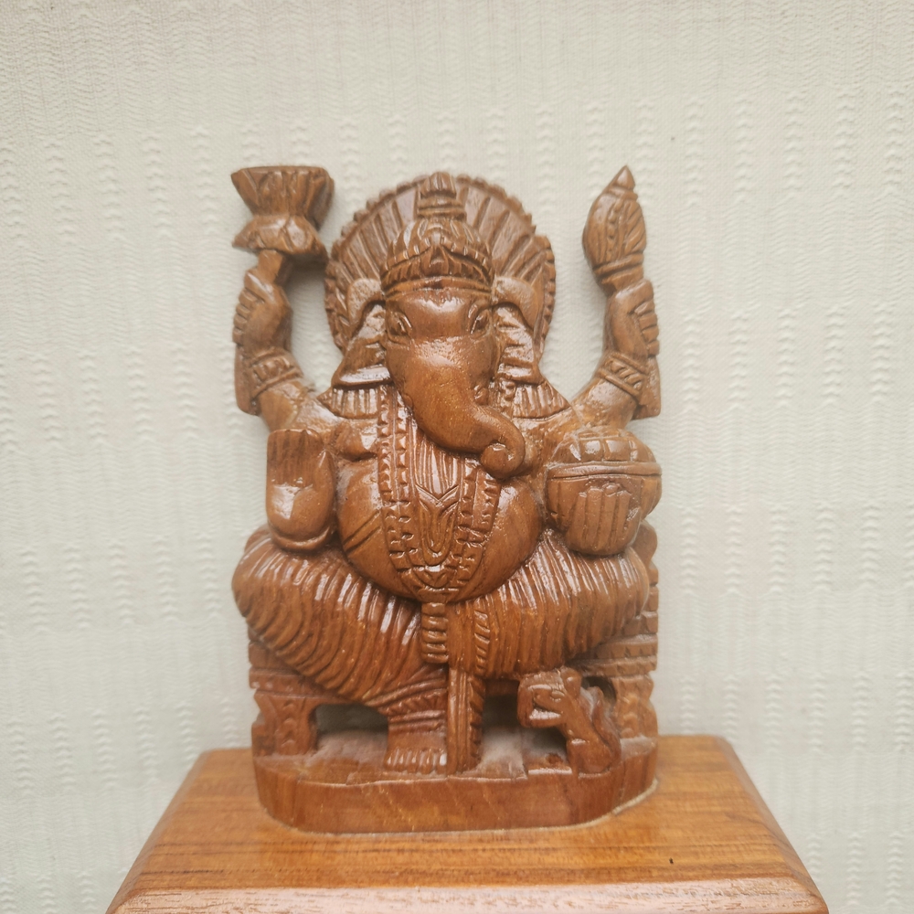 Ganesha Statue Carved Wood